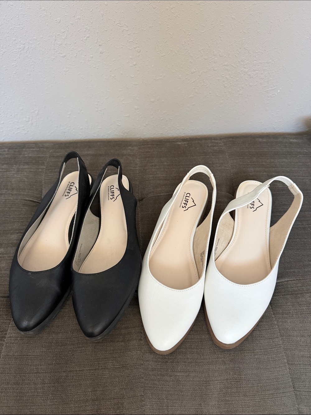 Cliffs by WHITE MOUNTAIN Two-Tone Pointed Slingback Flats in Black and White